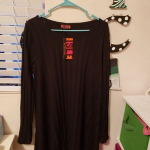 Designer long sleeve black rose and stripe dress